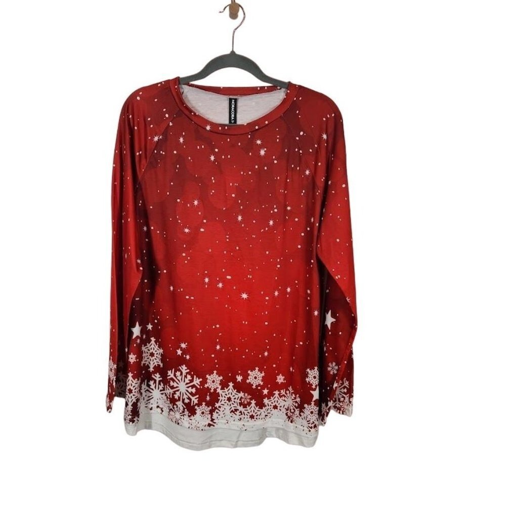 NWT NORACORA Holiday Christmas Pullover Shirt in Red - Size Medium‎